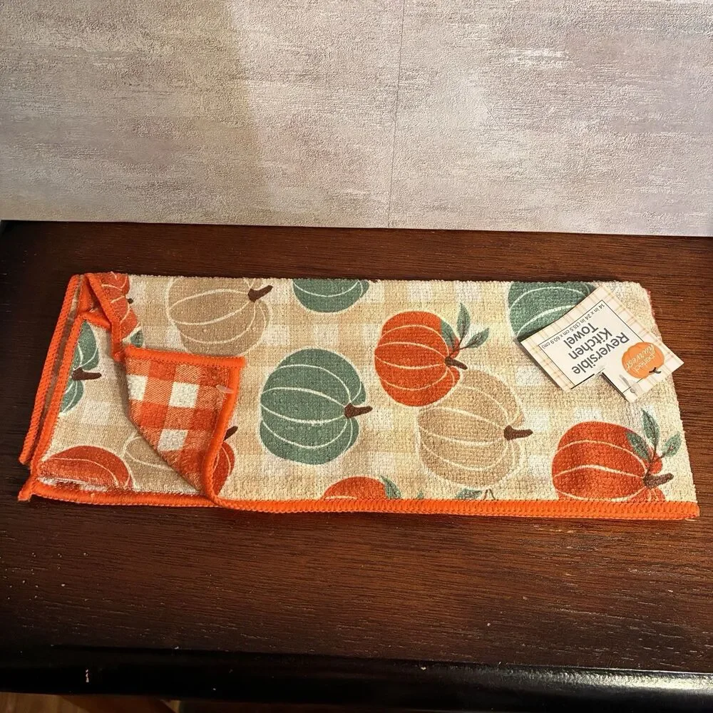Set Of Fall Decoration. Wooden cup AUTUMN VIBES, Candle In Mug, Dish Towels NEW